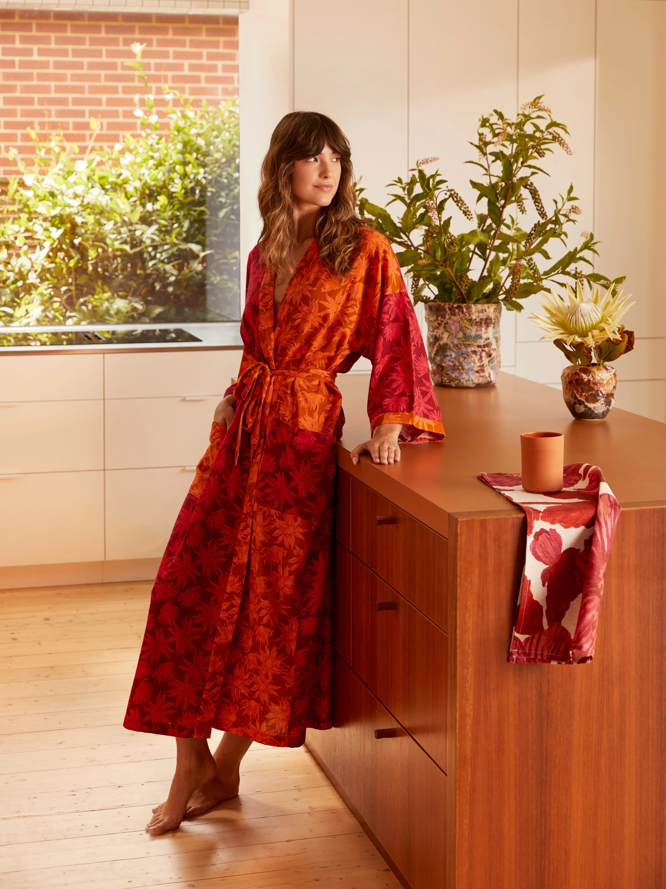 Flannel Flower Cerise Tan Robe - Image 3