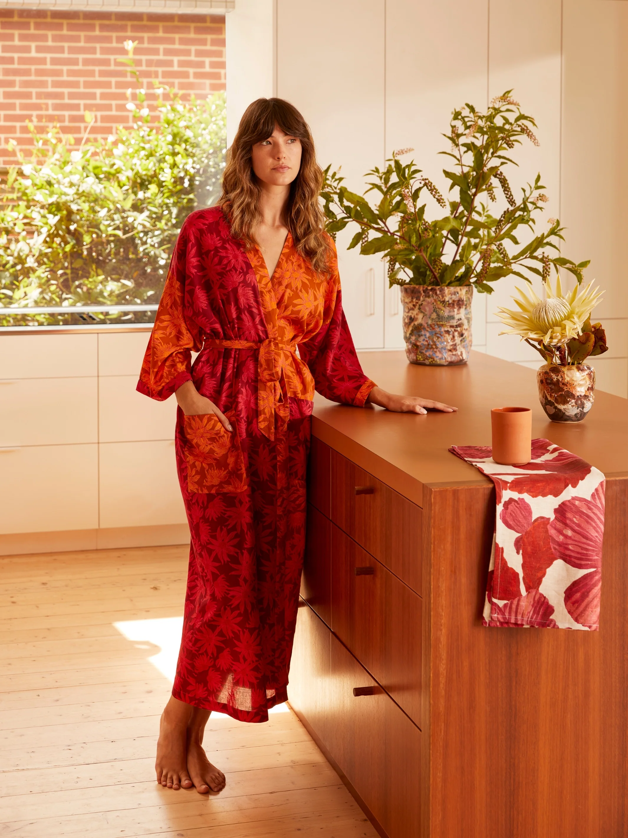 Flannel Flower Cerise Tan Robe - Image 5