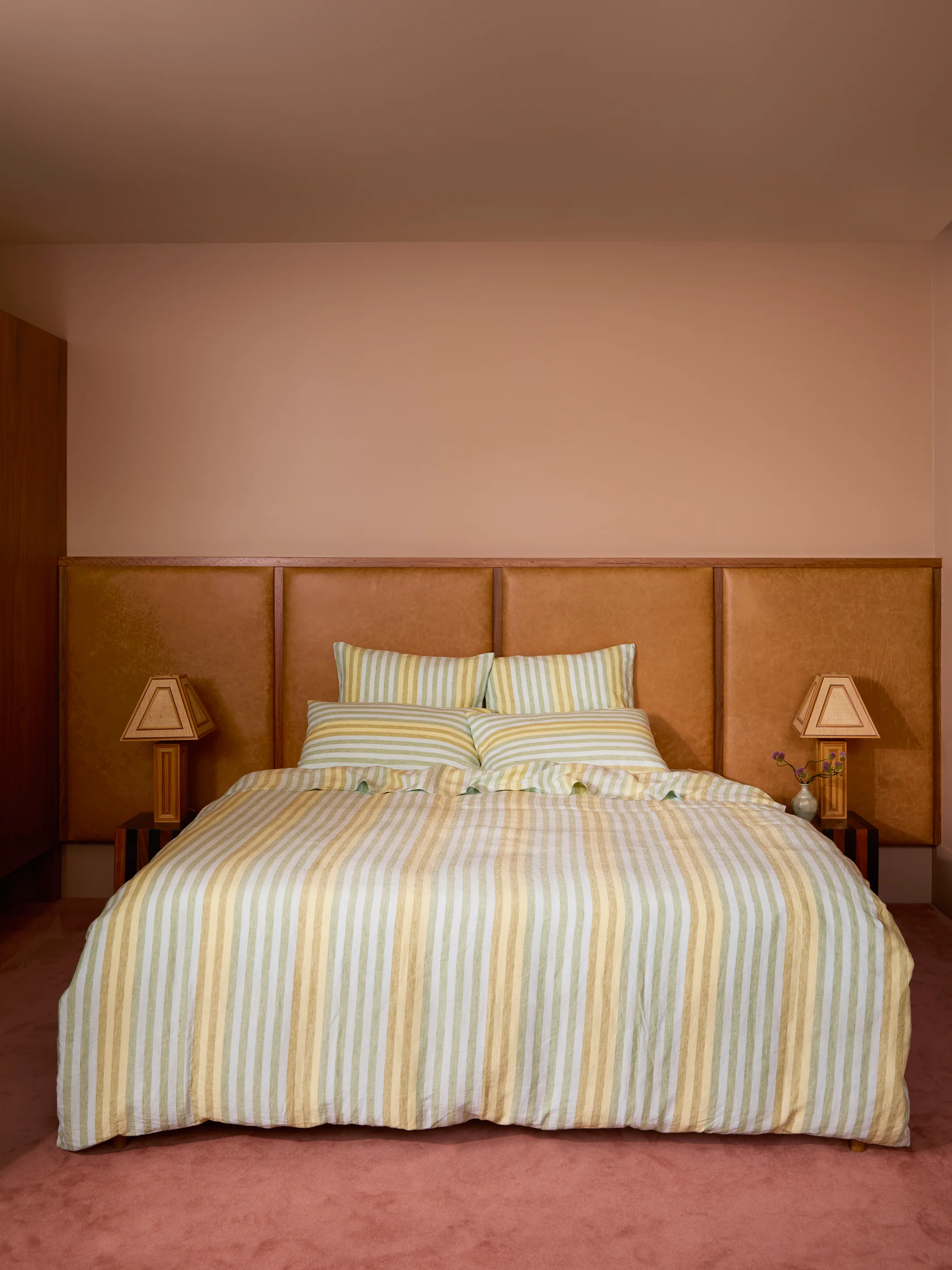 Stripe Blue Green Linen Fitted Sheet - Image 3